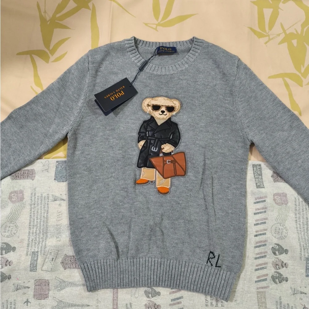 Polo by Ralph Lauren Light Grey Bear Patch Crewneck Sweater